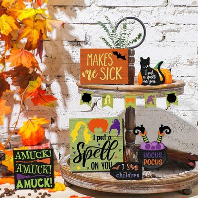 Eco-friendly Halloween Decorations Children Hocus Pocus Tiered Tray Decor Set of 3 Wood