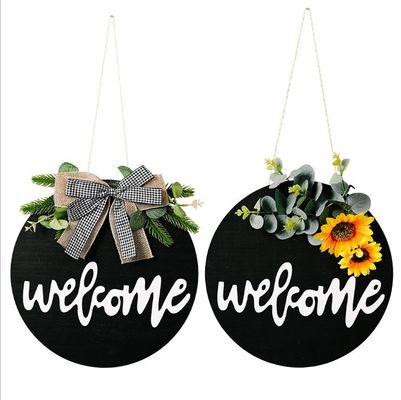 Solid Wood Front Door Decoration Plywood Welcome Sign for Farmhouse Porch Spring