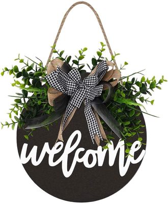Solid Wood Front Door Decoration Plywood Welcome Sign for Farmhouse Porch Spring