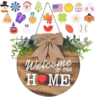 Solid Wood Front Door Decoration Plywood Welcome Sign for Farmhouse Porch Spring