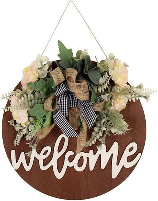 Solid Wood Front Door Decoration Plywood Welcome Sign for Farmhouse Porch Spring
