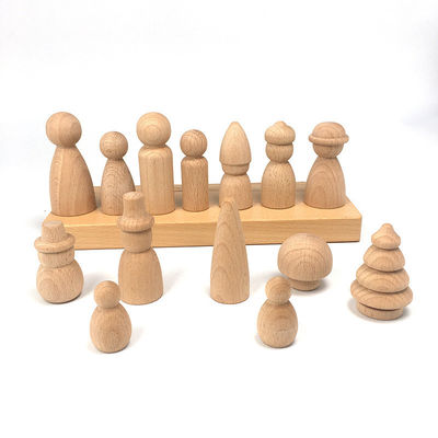 Engraved Wooden Peg Dolls Cone Building Block Set for Custom Wood Ornaments Crafts