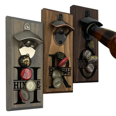 Wooden Bear Bottle Opener Wall Fridge Mount Personalized Burned Printing for Gifts