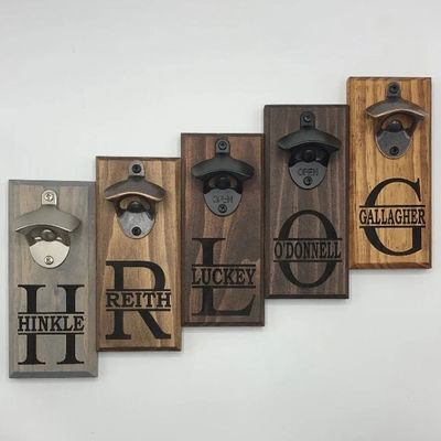 Wooden Bear Bottle Opener Wall Fridge Mount Personalized Burned Printing for Gifts