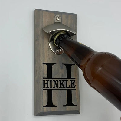Wooden Bear Bottle Opener Wall Fridge Mount Personalized Burned Printing for Gifts
