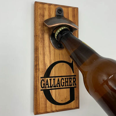Wooden Bear Bottle Opener Wall Fridge Mount Personalized Burned Printing for Gifts