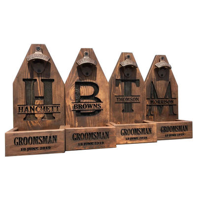 Customized Personalized Wood Wall Mounting Beer Bottle Opener For Wedding Groomsmen Gift