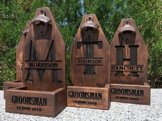 Customized Personalized Wood Wall Mounting Beer Bottle Opener For Wedding Groomsmen Gift