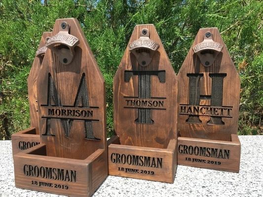 Customized Personalized Wood Wall Mounting Beer Bottle Opener For Wedding Groomsmen Gift