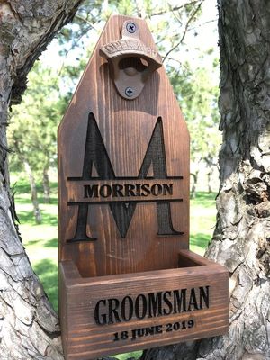 Customized Personalized Wood Wall Mounting Beer Bottle Opener For Wedding Groomsmen Gift