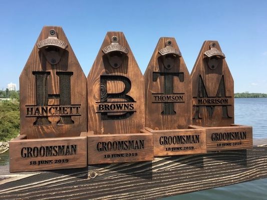 Customized Personalized Wood Wall Mounting Beer Bottle Opener For Wedding Groomsmen Gift