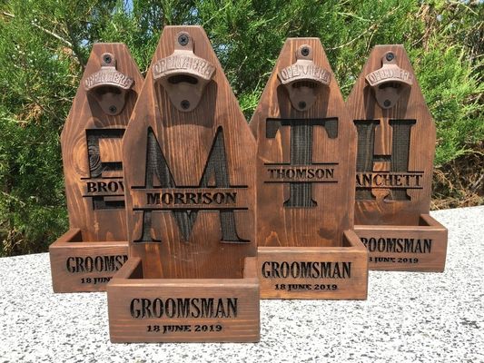 Customized Personalized Wood Wall Mounting Beer Bottle Opener For Wedding Groomsmen Gift