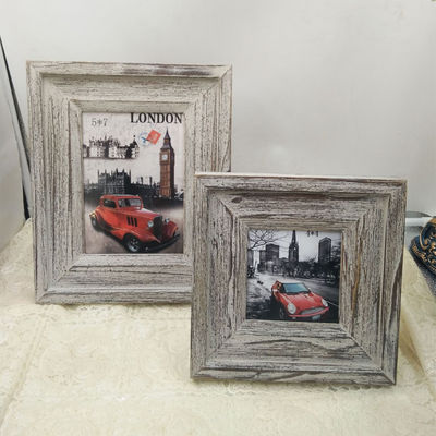 Wooden Picture Frames 4&quot; 6&quot; 7&quot; in Custom Rustic Style Hand Carved with Plain Color
