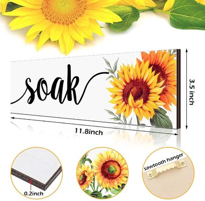 Bathroom Wall Decor Rustic Wooden Plaque with Sunflower Design Relax Soak Unwind Breathe