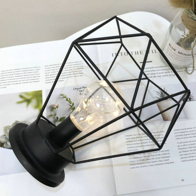 Free Sample Charge Custom Logo Metal Wire LED Lantern Table Lamp with Glass Tube and LED Bulb