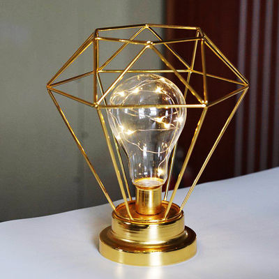 Free Sample Charge Custom Logo Metal Wire LED Lantern Table Lamp with Glass Tube and LED Bulb