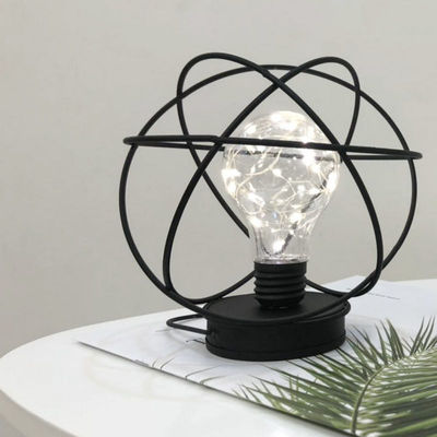 Free Sample Charge Custom Logo Metal Wire LED Lantern Table Lamp with Glass Tube and LED Bulb
