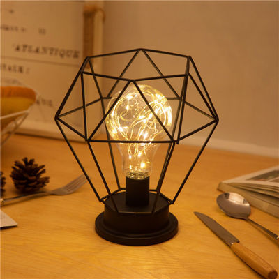 Free Sample Charge Custom Logo Metal Wire LED Lantern Table Lamp with Glass Tube and LED Bulb
