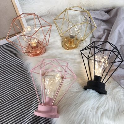 Free Sample Charge Custom Logo Metal Wire LED Lantern Table Lamp with Glass Tube and LED Bulb