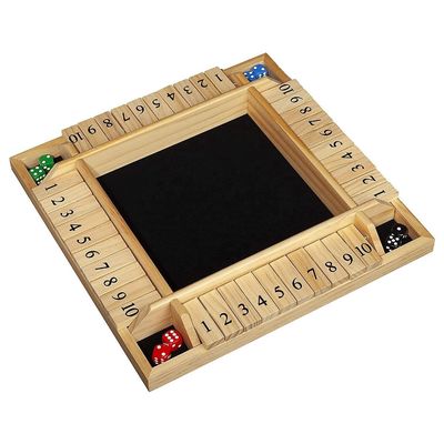 12-14 inch 4 Player Shut The Box Dice Game Wooden Board Table Math Game Toys for Children Unisex