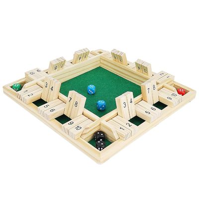 12-14 inch 4 Player Shut The Box Dice Game Wooden Board Table Math Game Toys for Children Unisex
