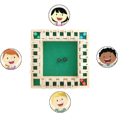 12-14 inch 4 Player Shut The Box Dice Game Wooden Board Table Math Game Toys for Children Unisex