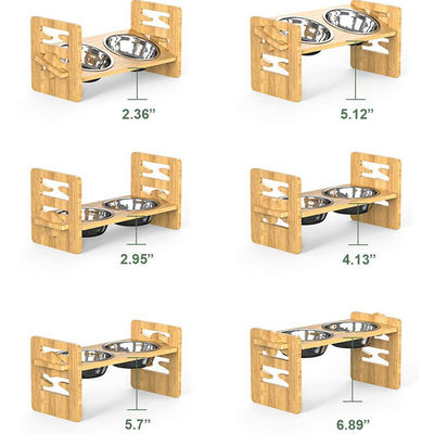 Adjustable Bamboo Elevated Dog Cat Food Stand Holder for Gifts Stores Commercial Buyer