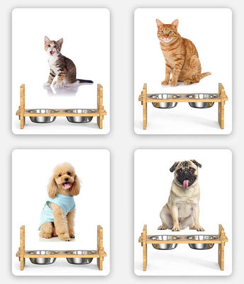 Adjustable Bamboo Elevated Dog Cat Food Stand Holder for Gifts Stores Commercial Buyer