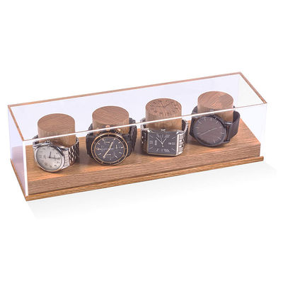 Customized Logo Acceptable Solid Oak Wooden Watch Display Stand for Rustic Style
