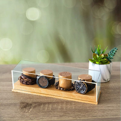 Customized Logo Acceptable Solid Oak Wooden Watch Display Stand for Rustic Style