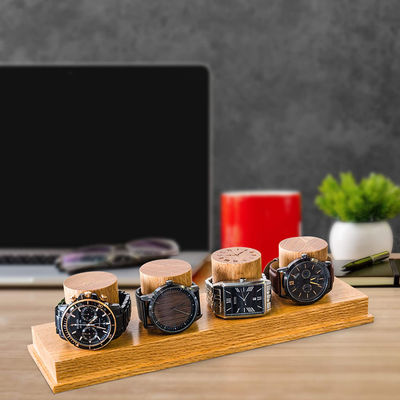 Customized Logo Acceptable Solid Oak Wooden Watch Display Stand for Rustic Style