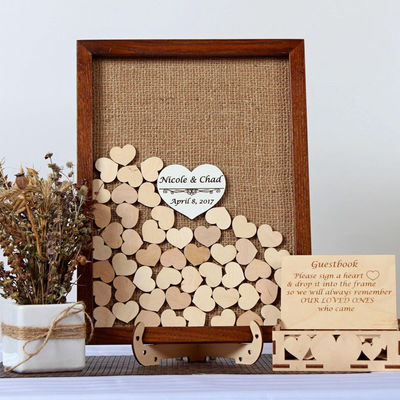 Customized Burned Wooden Frame Alternative Guest Book for Love Sign-in Box Decoration