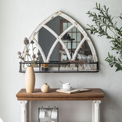 Natural Style Wooden Mirror Frame Decorative with Storage Shelf White or Custom Color