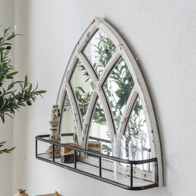Natural Style Wooden Mirror Frame Decorative with Storage Shelf White or Custom Color
