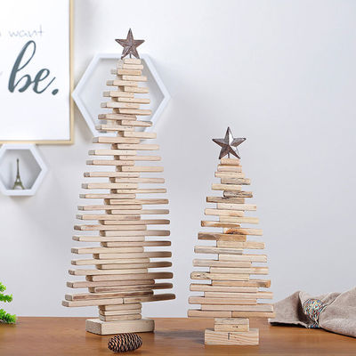 Christmas Tree Table Decoration Ornaments with Simple Design and Natural Wood Color
