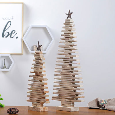 Christmas Tree Table Decoration Ornaments with Simple Design and Natural Wood Color