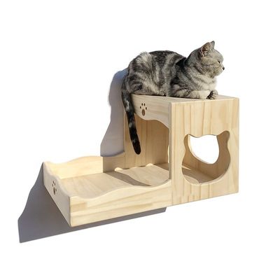 Simple Design Wooden Cat Tree House Furniture for Small Pets Varnished Customizable
