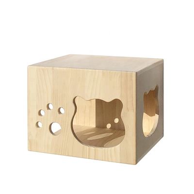 Simple Design Wooden Cat Tree House Furniture for Small Pets Varnished Customizable