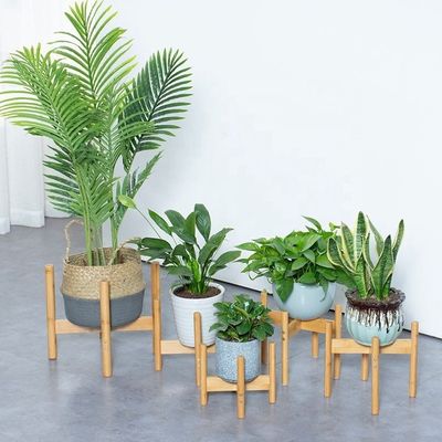 Nordic Concise Style Wooden Flower Pot Stand Adjustable Bamboo Plant Stands for Indoor