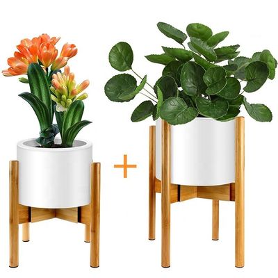 Adjustable Width 8-12&quot; Mid Century Modern Bamboo Plant Stand for Indoors Outdoors