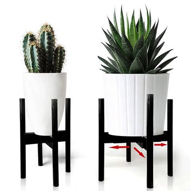 Adjustable Width 8-12&quot; Mid Century Modern Bamboo Plant Stand for Indoors Outdoors