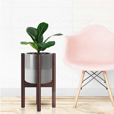 Adjustable Width 8-12&quot; Mid Century Modern Bamboo Plant Stand for Indoors Outdoors