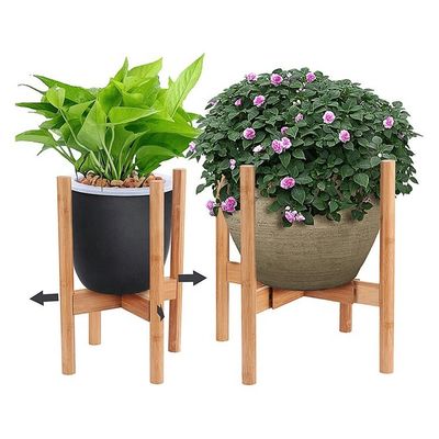 Adjustable Width 8-12&quot; Mid Century Modern Bamboo Plant Stand for Indoors Outdoors