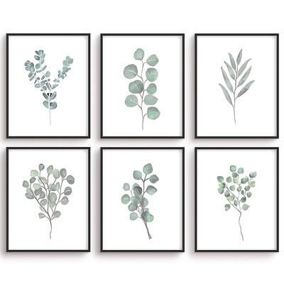 Green Botanical Plant Wall Art Set of 4/6 Plant Wood Wall Decor Pictures 8&quot;x10&quot; Iron