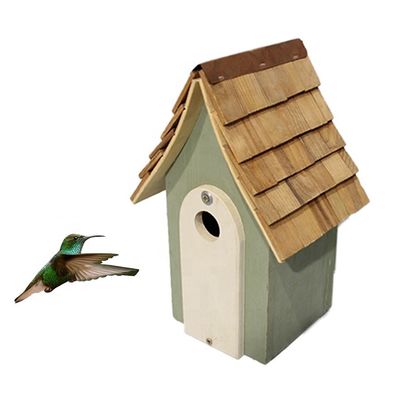 Windproof Solid Pattern Wooden Bird House with Custom Color Painted Garden Decor