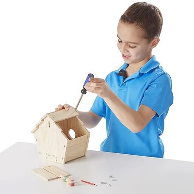 Print Pattern Wooden Cedar Bird House Cages for DIY Decoration and Decor