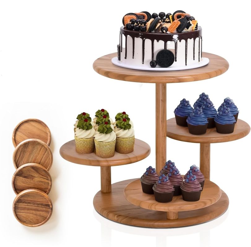 4 Tier Wooden Cupcake Tower Stand Holds 50 Cupcakes for Party Wedding Birthday Dessert