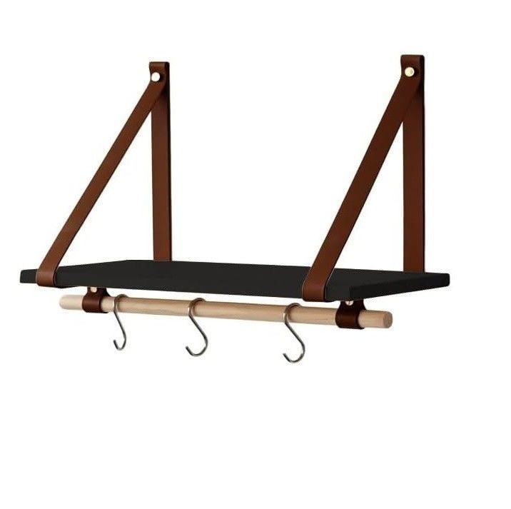 As your request 45X20 Black Pu Brown Leather Strap Wall Floating Shelf Wood Shelf Modern