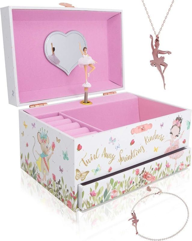 Music Box Ballerina Wooden Jewelry Box For Kids And Boys Gift Hand Cranked Toy Box