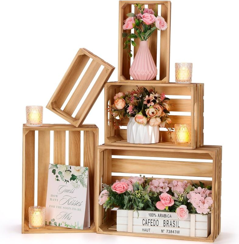 5 Pcs Decorative Nesting Wooden Crates for Storage and Display Pastoral Wind Concept